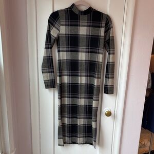 Black Gray Purple Plaid Long Sleeve Checkered Dress